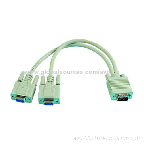 VGA HD-15-P Male/2-female LCD/CRT Monitor Cable, Available in Various Length, RoHS MarkNew
